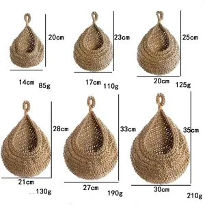 6 Pack Boho Linen Hanging Fruit Baskets for Kitchen, Wall Mounted Storage Baskets with 3 Hooks, Stylish Space Saving Organizer, Perfect For Fruits Vegetables Onion Storage, Decorative Kitchen Wall Accessory