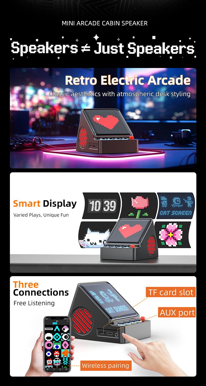 App Controlled Pixel Display Bluetooth Speaker, Vintage Retro 16X16 LED Panel, Custom DIY Pixel Art & Image Slideshow Desk Decor Speaker