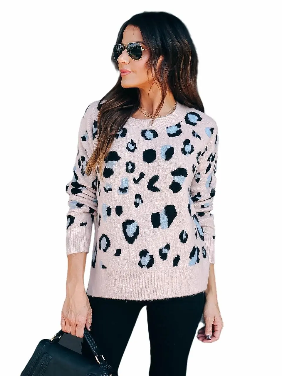 Women's Plus Size Leopard Print Knit Pullover, Casual Base Layer Top for Daily Wear