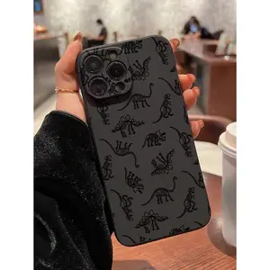Precision Hole Straight-Line Dinosaur Skeleton Painted Anti-Fall Phone Case For P14 ProMax/P13 3D Cartoon/P11 Painted/P12 Anti-Fall XR Cartoon/78GES2 XS Phone Case, Compatible With IPhone P15