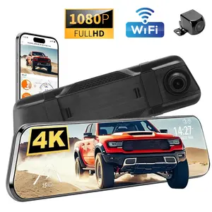 10 in 4K Mirror Dash Cam, Front and Rear Recording Backup Camera with SD Card, Colorful Touch Screen for Safety Protection