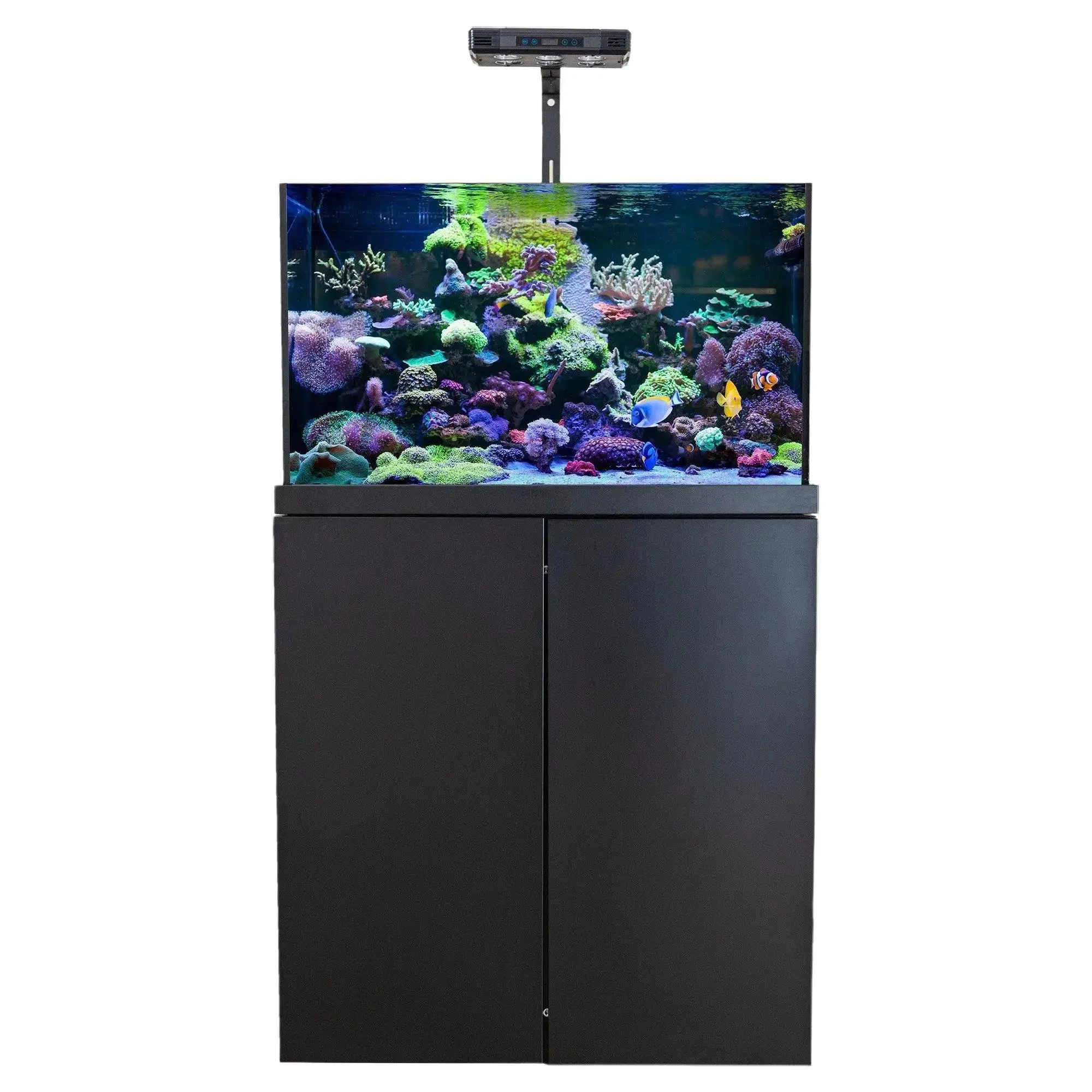 Aqua Dream 90 Gal Classic Tempered Glass Aluminum Matte Finish Complete Coral Reef Aquarium Bundle - Large Fish Tank Enclosure with LED Light, Protein Skimmer, Bio-Filter, Coral Rocks, 25-Gal Sump System for Marine Pets
