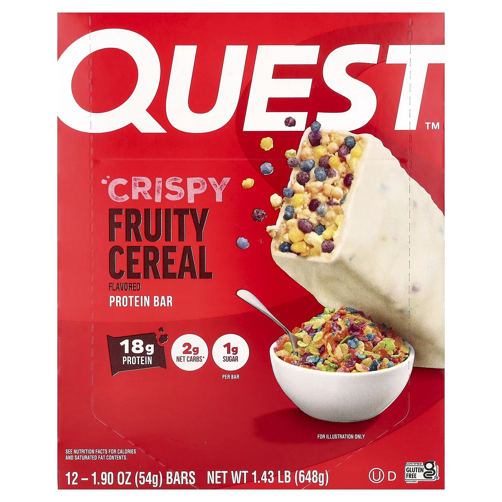 Quest Nutrition Protein Bar, Crispy Fruity Cereal, 12 Bars, 1.9 oz (54 g) Each