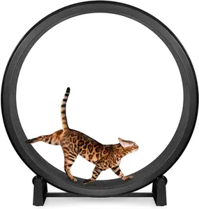 Cat Exercise Wheel - Gen. 7 - Safe 48" Diameter - Made in The USA - Black Wheel with Black Felt Traction Pads and Solid Inline Wheels