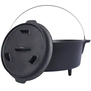 Outdoor Camping Deep Pot for Cooking, Barbecue, and Baking Over Campfire with Leg Base