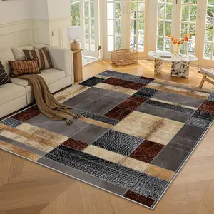 Floral Carpet for Balcony Backyard Soft Luxury Machine-Washable Kitchen Modern Flannel Rug with Simple Lines and Non-Slip Design Strong Modern Feel Bohemian Style Carpet Soft Non-Slip and Machine Washable Suitable for Living Room