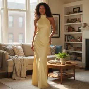 Women Scarf Maxi Dress Silk Halter Tie Up Backless Bodycon Dress Cowl Back Draped Party Wedding Dresses