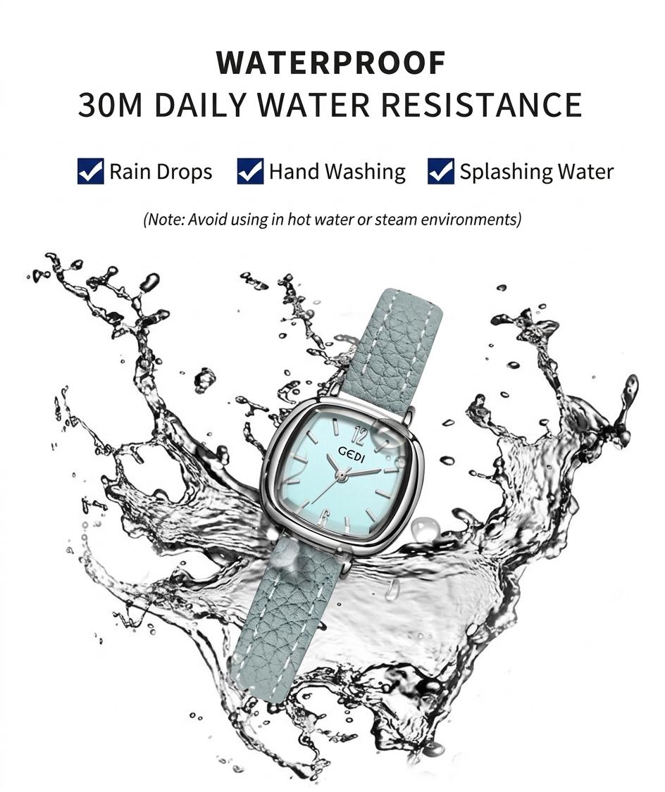 GEDI Vintage Oval Leather Watch for Women - Small Dainty Quartz Wristwatch, Minimalist Ancora Red Aesthetic Watch