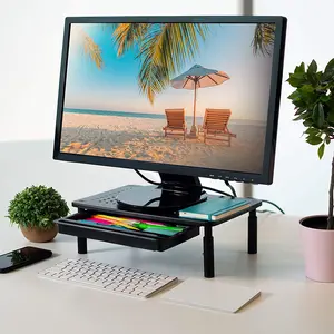 Monitor Stand Riser with Drawer Computer Monitor Stand 3 Height Adjustable Monitor Riser Desk Organizer for Laptop PC Printer