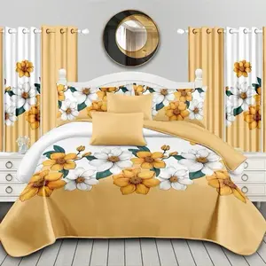 14 pcs Bedspread Sets with Vibrant Floral Design in Warm Yellow and White for Cozy Bedroom Decor