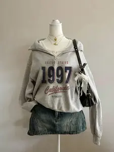 Women's Digital Letter Print Half-Zip Pullover, Thick Long Sleeve Sweatshirt, Drop Shoulder Design, Casual Spring & Fall Fashion