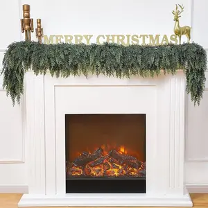 6 FT 2 Pcs Artificial Cedar Garlands, Real Touch Winter Cedar Garland, Green Artificial Greenery Pine Garland for Table, Mantle, Wall, Indoor, Outdoor Christmas Decorations (2, 6 FT)