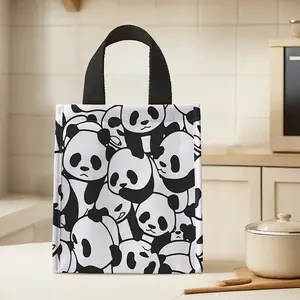 Panda Pattern Handbag Portable Lunch Bag, Women's Casual Shoulder Bag, Large Capacity Camping Student Picnic Food Drink Bag