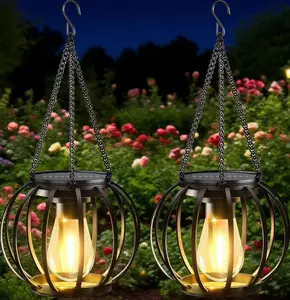 Solar Lanterns Outdoor Waterproof, Upgraded Metal Hanging Solar Lights Outdoor Lanterns, Brighter Auto On/Off Outdoor Hanging Lantern for Yard Patio Pathway Porch Garden Decor 2 Pack