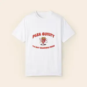Plea Guilty to Not Sharing Fries Funny Unisex T-Shirt, Cotton Relaxed Fit Tee, Menswear Womenswear Streetwear. Humor T-Shirt cartoon design funny cotton