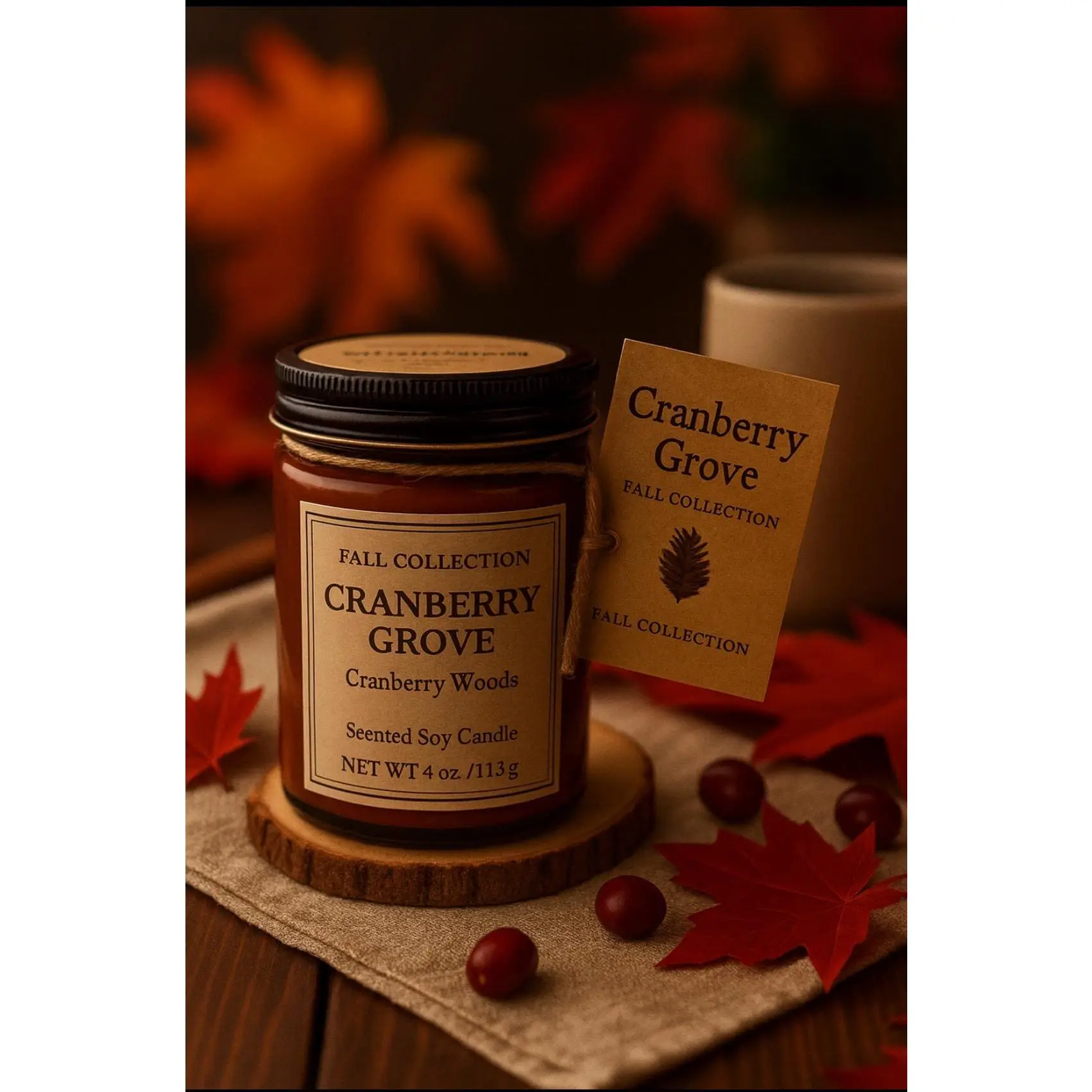 Cranberry Grove Soy Candle – Tart Cranberry & Warm Spice Hand-Poured Jar