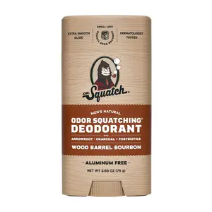 Dr. Squatch Mens Aluminum Free Deodorant, Natural Deodorant for Men, Wood Barrel Bourbon, 2.65 Oz