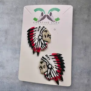 White/Red/Black Chieftain Earrings | Handmade Polymer Clay | Sterling Silver .925 Posts | Lightweight & Hypoallergenic | Indigenous-Inspired Statement Jewelry