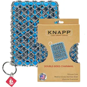 Knapp Made Combo Chainmail Cast Iron  with  Core - Heavy Duty Rings and Fine Chainmail Rings - Cleaner - for Cast Iron Cookware,Skillet,Woks