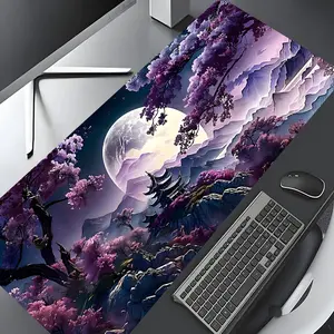 Dream Purple Moonlit Mountain Pagoda Design Large Gaming Mouse Pad,Aesthetic Desktop Accessory Drotection Pad,Washable Rubber Pad Non-Slip Lock Edge Multi-Size Mouse Pad Suitable For Home Office,Good Gift for Family and Friends