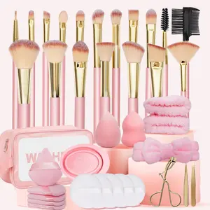 Makeup Tool Set, 38pcs/set Makeup Brush & Sponge & Powder Puff & Eyelash Curler & Tweezers & Cleaning Tool & Wash Bag, Professional Makeup Tools for Women
