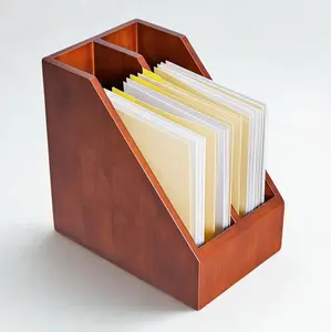 Wooden Desktop File Organizer - Office Magazine Holder, Multi-Functional Bathroom Tumbler Storage Solution