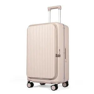 Aluminum Alloy Frame Side-Opening Luggage - Carry-On/Checked Luggage, TSA-Approved Lock, 1:9 Lid-To-Body Ratio, 1-Handed Open/Close, 360° Spinner Wheels with Brakes, Scratch-Resistant & Durable Polycarbonate Material, High-Quality for All Major Airlines.