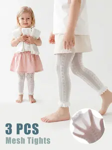 3 PCS Girls' simple pantyhose, cropped nine-point length, baby summer leggings, perfect for daily wear, Stretchy Tights