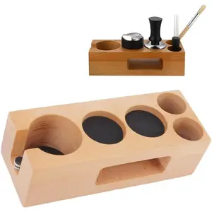 MakeCafe Wooden Coffee Tamper Stand, Coffee Filter Tamper Holder Wooden Espresso Tamper Stand with Wooden Base Suitable for Home Cafes (L(58MM)), Yellow