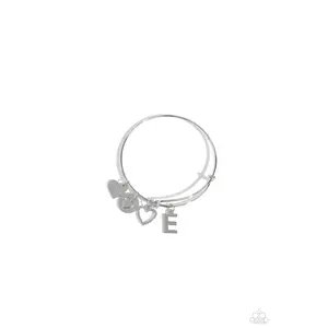 Making It INITIAL - Silver Letter Heart Bangle Bracelet - E - Paparazzi