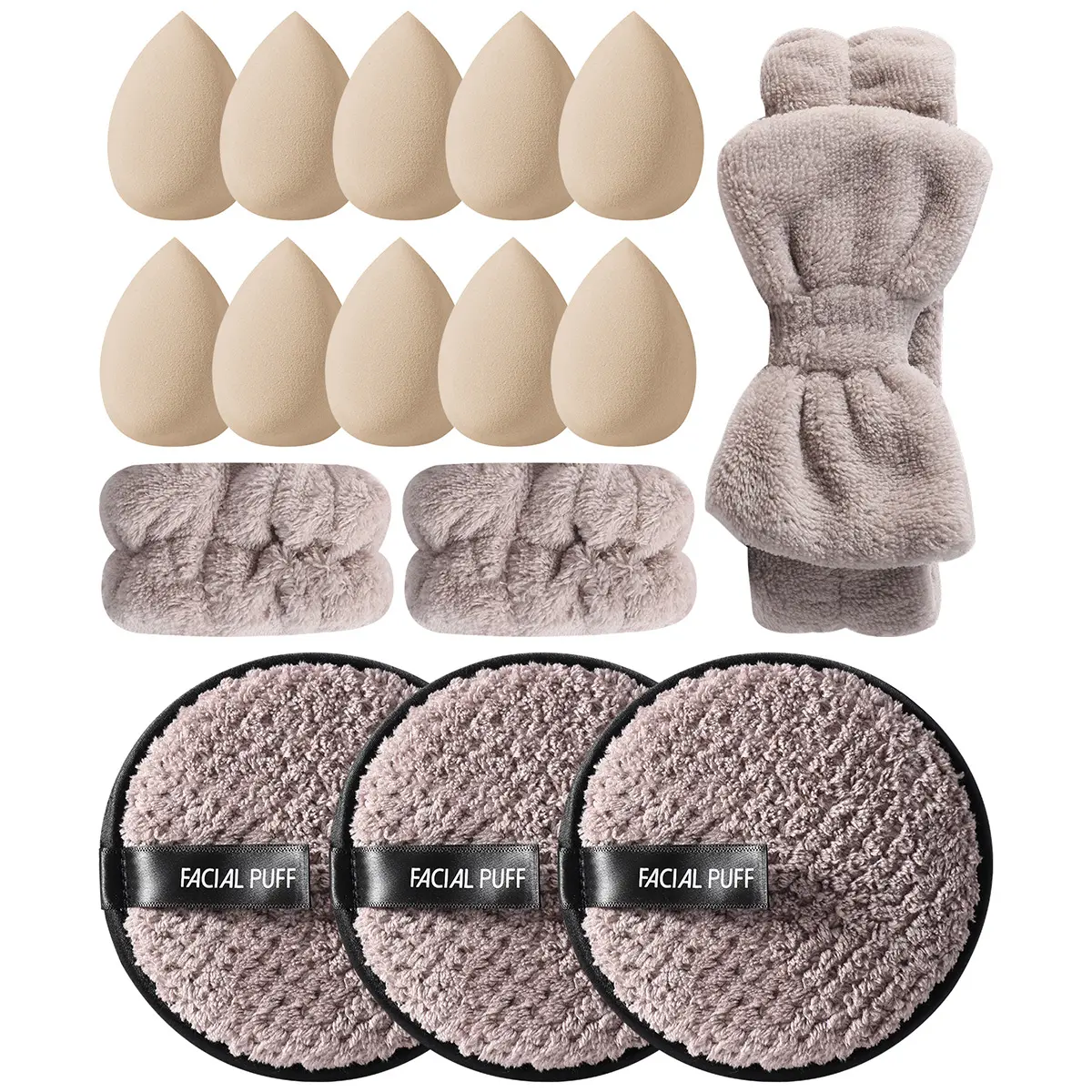 16-Piece Beauty Tool & Skincare Kit with 10 Latex-Free Makeup Sponges, Cleansing Pads, Makeup Headband & Wrist Bands - Gift Set, Flawless, Water Proof, Lightweight, Applying Makeup