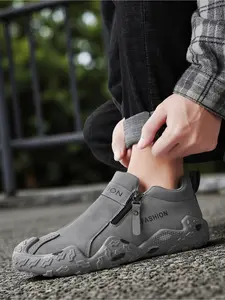 Sneakers Men's New Style Casual Outdoor Athletic Board Shoes with Soft Sole, Zipper Design, Slip-on, Versatile Work Shoes