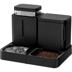 Gravity  Feeder and Water Dispenser, 2 in 1 Automatic  Feeder with 180  Rotatable, 2 Pack Large Capacity Self Feeding for Small Medium  Puppy Kitten, Black, 0.8 Gallon x 2