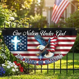 One Nation Under God Patriotic Bunting Banner, USA 250th Anniversary Semicircle Fence Banner, USA Fourth of July Independence Day Porch Fence Railing Decor, Patriotic Outdoor House Decoration