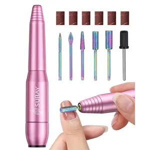 Electric Nail Drill, Portable Electric Nail File for Acrylic Gel Nails, Manicure Pedicure Tool with 6 Bits and 26 Sanding Bands for Home and Salon Use - Pink