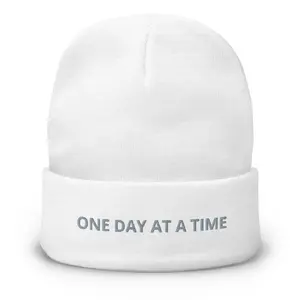 Verden Supply ONE DAY AT A TIME Embroidered Beanie Soft 60% Cotton 40% Acrylic Knit Unisex Fit Minimal Embroidery Cozy Fit Stay Warm Stay Soft