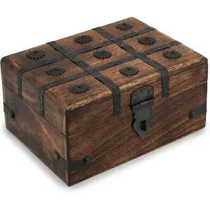 Wooden Treasure Chest - Handcrafted   Box with Shell Strips- Antique Box for , Pirate Trinkets & Gifts - Decorative Treasure Chest Box (8x6 Inch)