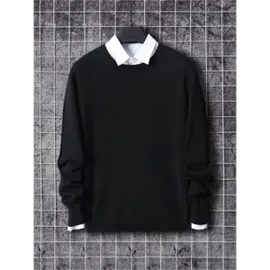 [Solid Crew Neck Sweater] Autumn/Winter Solid Color Crew Neck Knit Sweater - Men's Classic, Regular Fit, Stretch Fabric, Pure Color