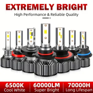 2pcs H4 9003 HB2 LED Headlight Bulbs 9005 9006 H1 H7 H11 H8 H9 H13/9008 White Light 60000 Lumens  Plug And Play Universal High/Low Beam Fog Light, Without Battery