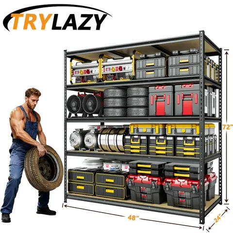 TryLazy 5-Tier Adjustable Metal Shelving Unit - Heavy Duty Storage Rack for Garage, Warehouse, Pantry, Kitchen Organizer