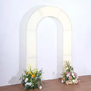 Ivory Spandex Fitted Open Arch Backdrop Cover, Double-Sided U-Shaped Wedding Arch Slipcover 8ft
