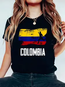 Colombia Flag Jersey Colombian Soccer Team Colombian T-Shirt 100% Cotton, Breathable & Comfort Fit, Short Sleeve Women T Shirt Crew Neck Top For All Seasons