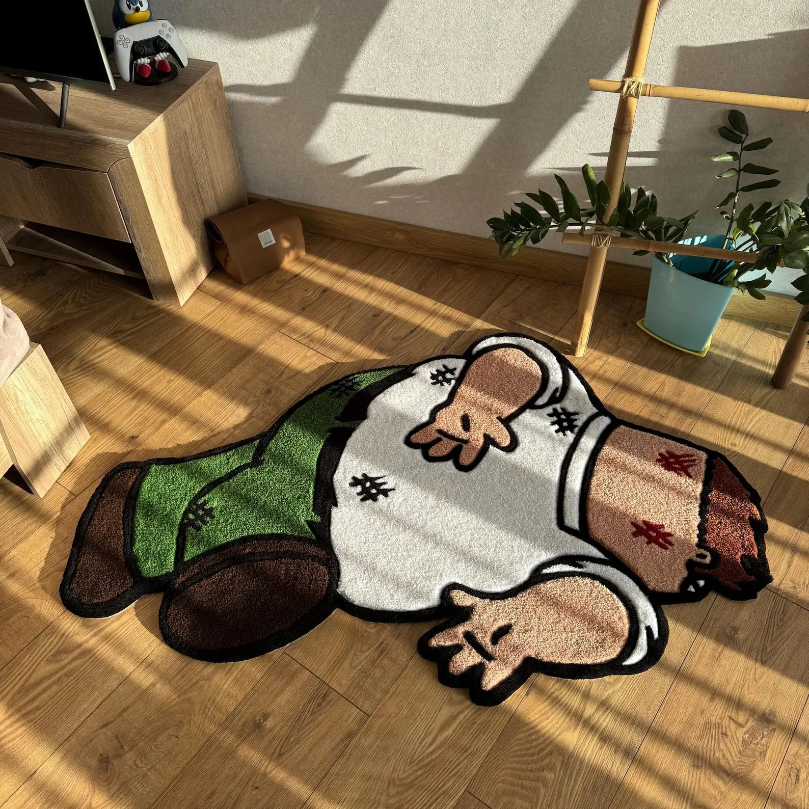 Handmade Cartoon Character Fluffy Cozy Area Rug, Cute Soft Plush Decorative Fall Pose Pattern, Casual Home Decoration, Fun and Cozy Carpet Mat, Fluffy Area Rugs