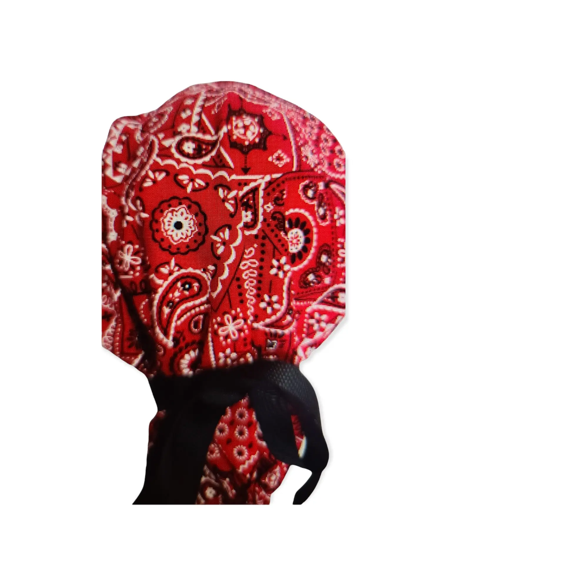Elegant Bouffant Scrub Cap - Soft Red Bandana Print Hair Cover with Black Ribbon Tie, Stylish Fashion Accessory for Daily Grooming, Style