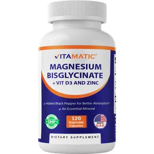 Vitamatic Magnesium (from Bisglycinate & Oxide) with Vitamin D3 & Zinc - 120 Veg Capsules - Supports Muscle, Joint, Nerve & Heart Health – Non-GMO, Gluten-Free