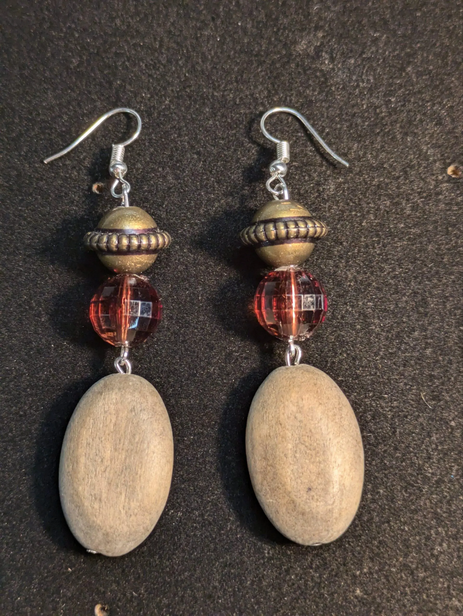 Vintage Upcycled Wood Bead Earrings - Dangles