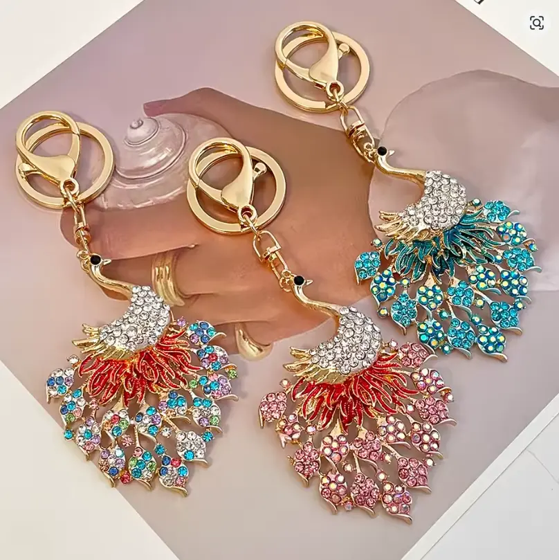 Peacock Keychains for Women Cute Rhinestone Animal Key Chain Charm Purse Handbags Charms Bag Backpack Tote Pendant Accessories with Colorful Rhinestones