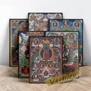 Tibetan Thangkas Buddha Art Prints Poster Bodhisattva Portrait Canvas Painting Religious Mural Wall Picture Buddhist Home Decor Retro Decorative