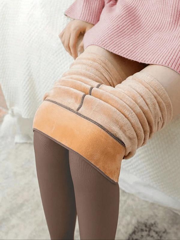 Women's High Waist Thicken Warm Pantyhose, Tights, Breathable Fleece Lined Leggings, Sporty Plain Design, Fall & Winter Outerwear