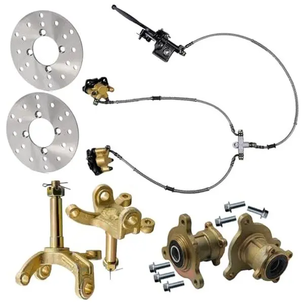 Suisuitong Go Kart Front Twin Brake Caliper Assembly & Front Disc Brake Rotor & 3 Stud Wheel Hubs & Steering Knuckle Spindles for Karting ATV UTV Drift Trike Golf Cart Quad Buggy Four Wheeler Tricycle